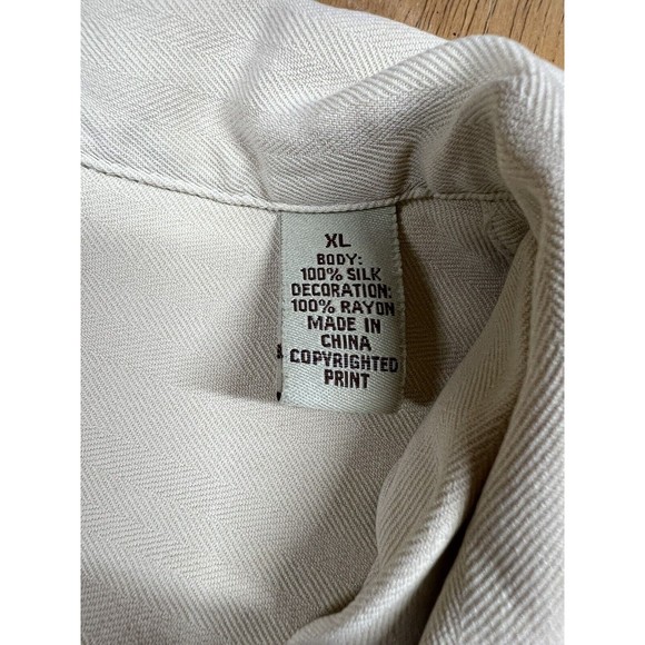 Mens XL Tommy Bahama 100% Silk Pelican Cigar Embroidered Ivory Hawaiian Shirt - Picture 5 of 5